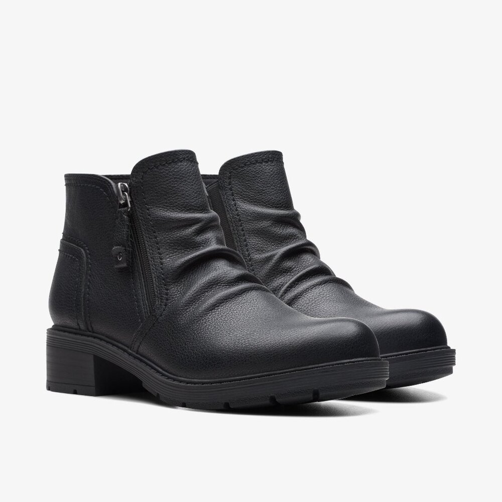 Clarks Womens Hearth Dove Lug Sole R Black Leather Size 8M - E27